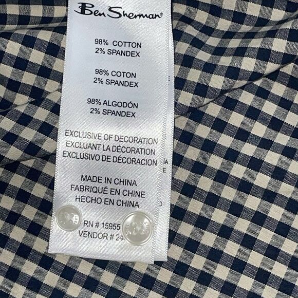 Ben Sherman Shirt Mens Large Blue Cream Check Casual Button Up Long Sleeve - Picture 5 of 9